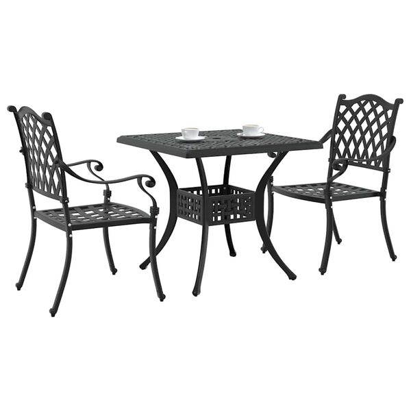 vidaXL Garden Table Set 3 pcs Black Cast Aluminium
