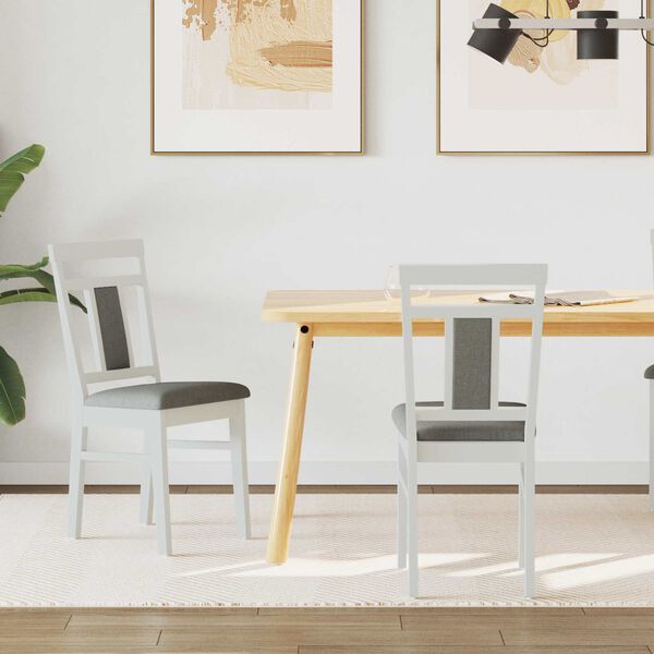 vidaXL Dining Chair 2 pcs White and Grey Solid Rubber Wood