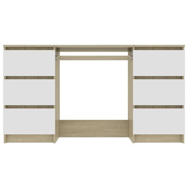 vidaXL Writing Desk White and Sonoma Oak 140x50x77 cm Engineered Wood