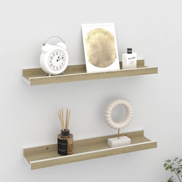 vidaXL Wall Shelves 2 pcs White and Sonoma Oak 40x9x3 cm