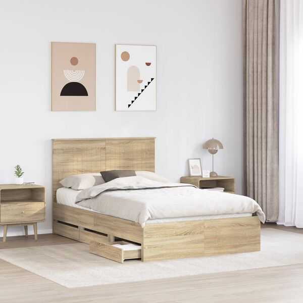 vidaXL Bed Frame with Drawer Sonoma Oak 120 x 200 cm Engineer Wood