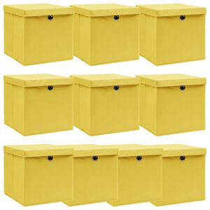 vidaXL Storage Boxes with Lids 10 pcs Yellow 32x32x32 cm Fabric