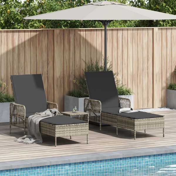 vidaXL Sun lounger 2 pcs Light Grey 35 x 35 x 32cm Poly Rattan