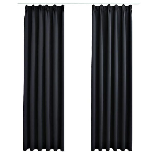 vidaXL Blackout Curtains with Hooks 2 pcs Black 140x175 cm