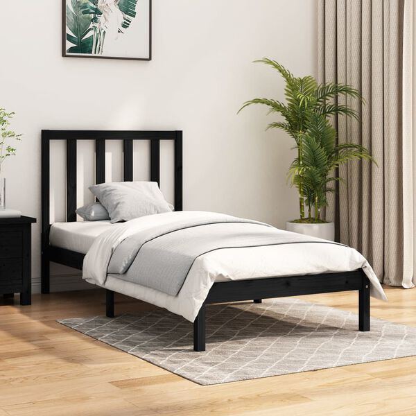 vidaXL Bed Frame without Mattress Black Solid Wood Pine 75x190 cm Small Single