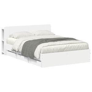 vidaXL Bed Frame with Storage and Headboard White 150 x 200 cm