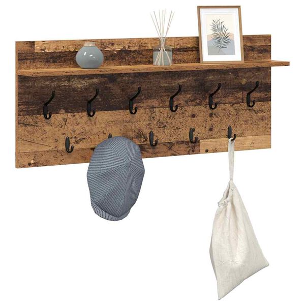 vidaXL Wall-Mounted Coat Rack with Shelf Old Wood 100 x 40 x 12 cm
