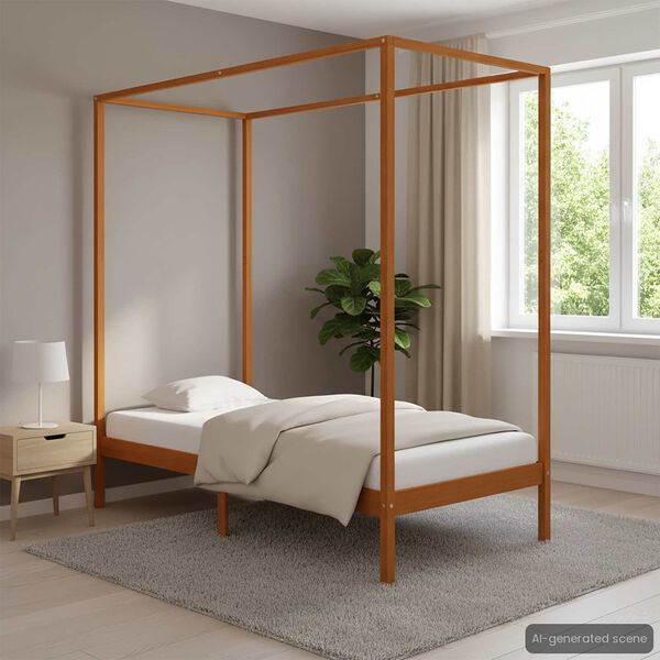 vidaXL Canopy Bed Frame without Mattress Honey Brown Solid Wood 90x200cm