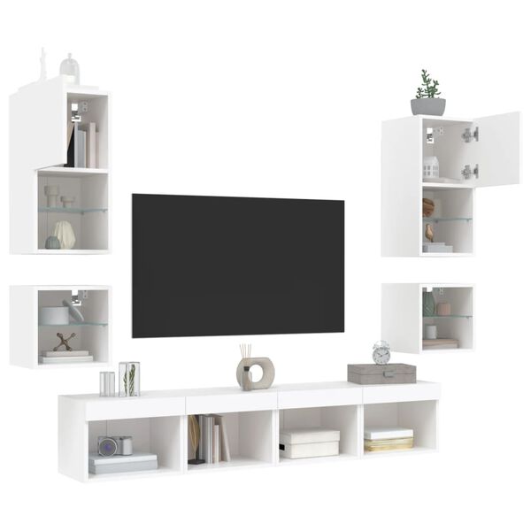 vidaXL 8 Piece TV Wall Units with LED White Engineered Wood