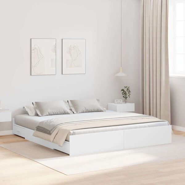 vidaXL Storage Bed Frame White 180 x 200 cm Engineered Wood