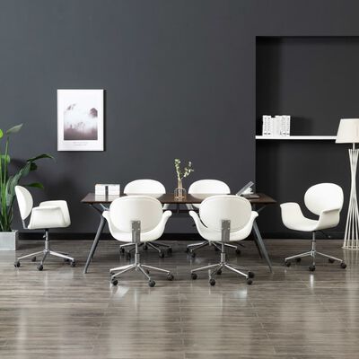 vidaXL Swivel Dining Chairs 6 pcs White Faux Leather
