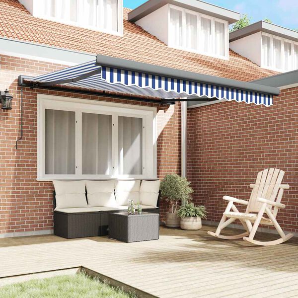 vidaXL Retractable Awning Blue and White 3x2.5 m Fabric and Aluminium