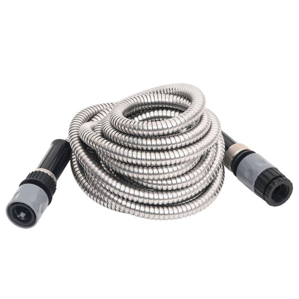 vidaXL Garden Hose with Spray Nozzle Silver 0.6" 22.5 m Stainless Steel