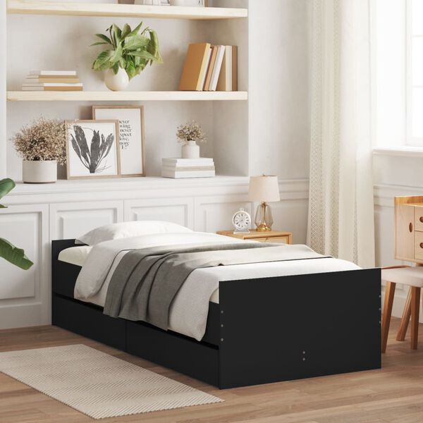 vidaXL Bed Frame with Drawers without Mattress Black 90x200 cm
