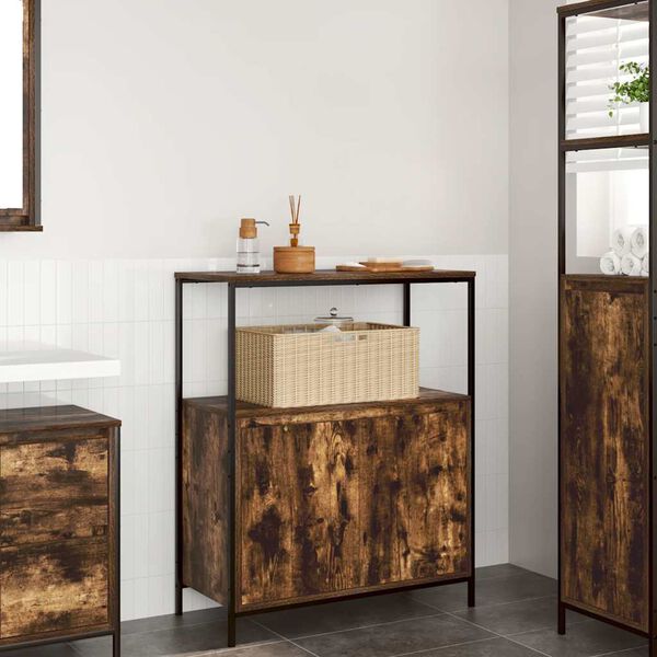 vidaXL Bathroom Cabinet with Shelves Smoked Oak 76.5x35x95 cm