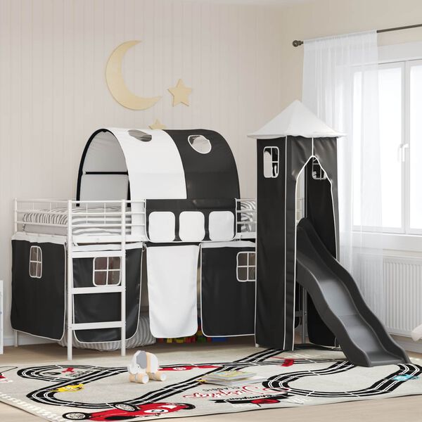 vidaXL Kids'Loft Bed Frame White and Black 79.5 x 200 cm Metal