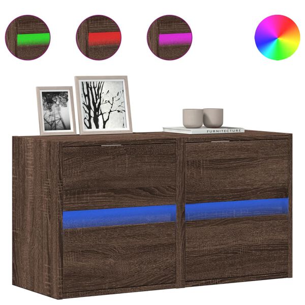 vidaXL TV Wall Cabinets with LED Lights 2 pcs Brown Oak 41x31x45 cm