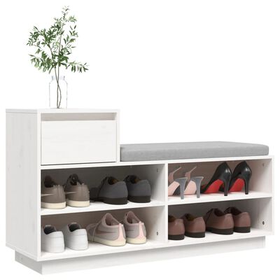vidaXL Shoe Cabinet White 110x34x61 cm Solid Wood Pine