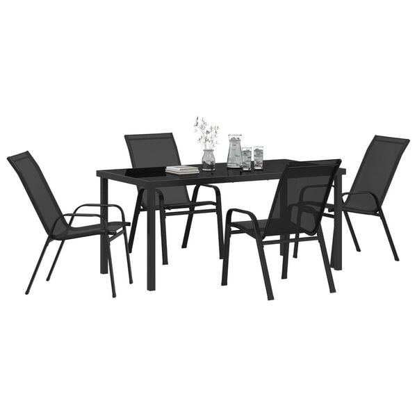 vidaXL Garden Dining Set 5 pcs Black Powder-coated Steel