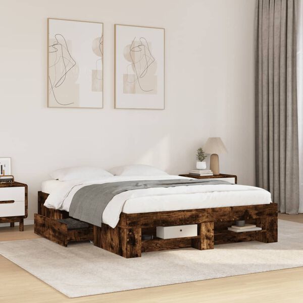 vidaXL Bed Frame without Mattress Smoked Oak 140x190 cm Engineered Wood