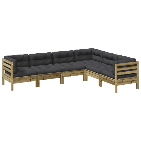 vidaXL 6 Piece Garden Sofa Set with Cushions Impregnated Wood Pine