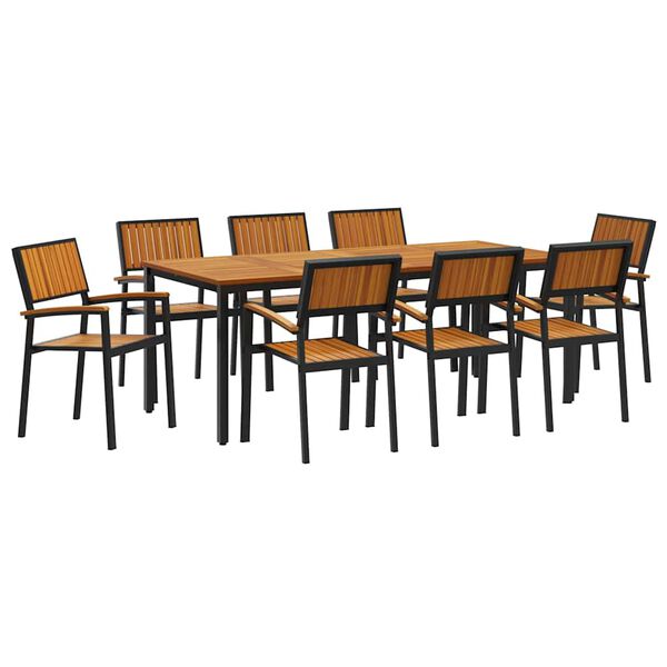 vidaXL Garden Dining Set 9 pcs Black and brown 200 x 90 x 75 cm