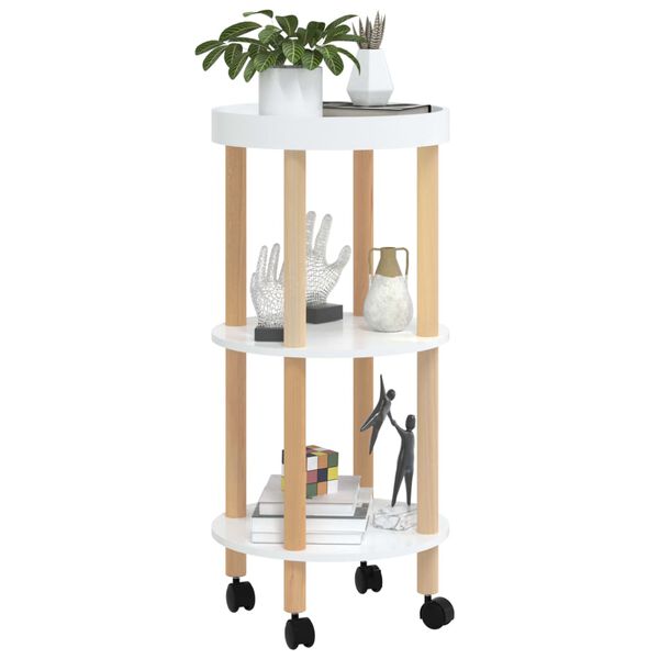 vidaXL 3-tier Trolley White 38x38x82 cm Engineered Wood&Solid Wood Pine