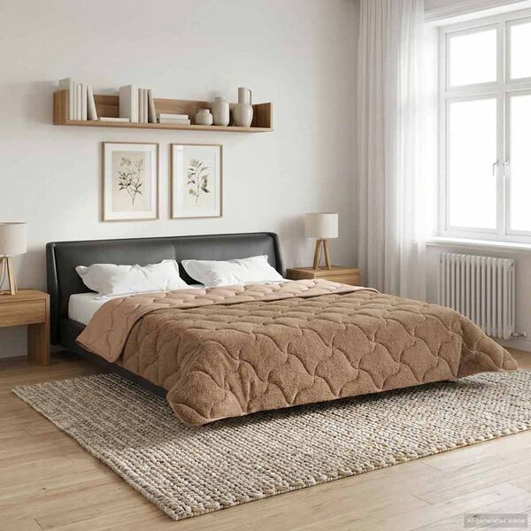 vidaXL Full Year Duvet Taupe 220 x 260 cm Microfiber and Teddy fleece
