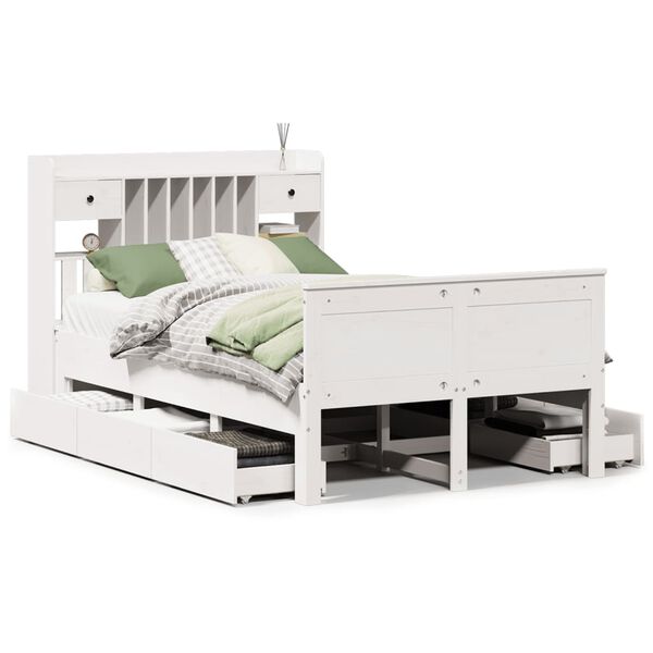 vidaXL Bookcase Bed without Mattress White 135x190 cm Double Solid Wood Pine