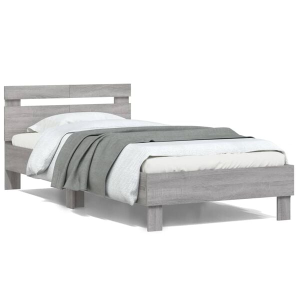 vidaXL Bed Frame without Mattress with LED Lights Grey Sonoma 100x200 cm