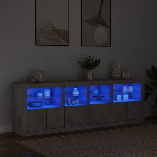 vidaXL Sideboard with LED Lights Concrete Grey 202x37x67 cm