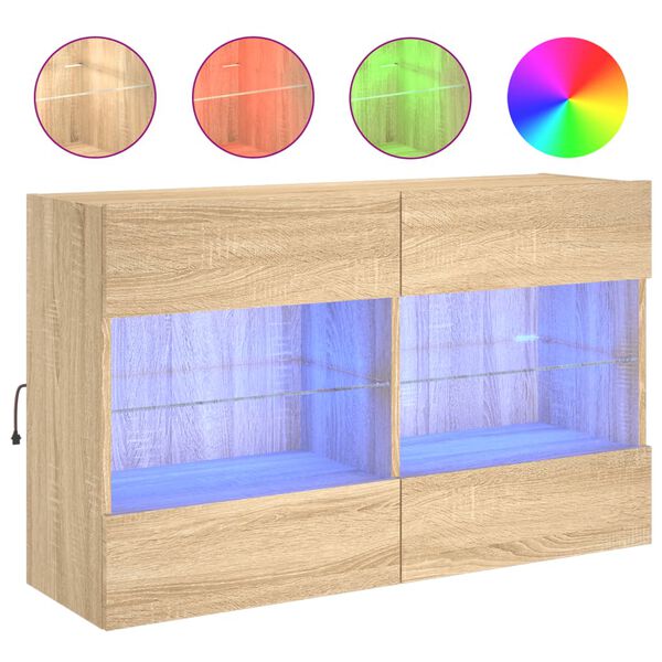 vidaXL TV Wall Cabinet with LED Lights Sonoma Oak 98.5x30x60.5 cm