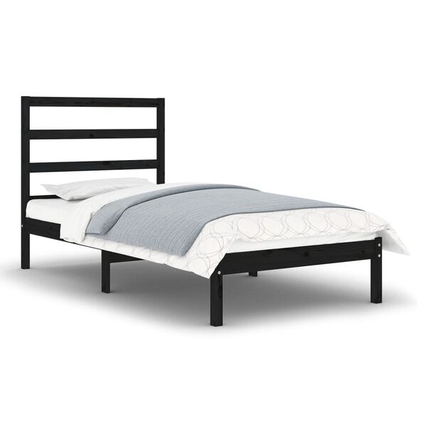 vidaXL Bed Frame without Mattress Black 75x190 cm Small Single Solid Wood
