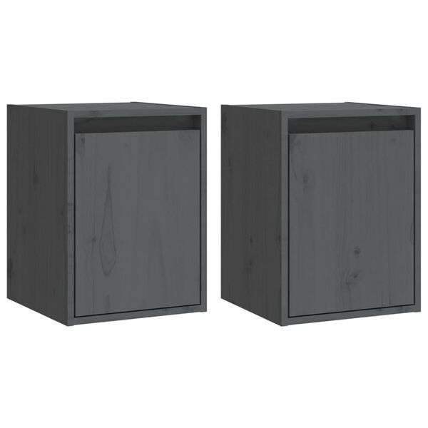 vidaXL Wall Cabinets 2 pcs Grey 30x30x40 cm Solid Wood Pine