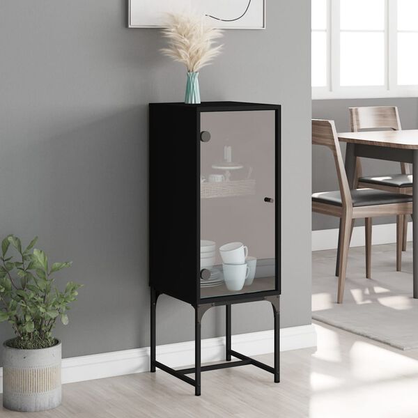 vidaXL Side Cabinet with Glass Doors Black 35x37x100 cm