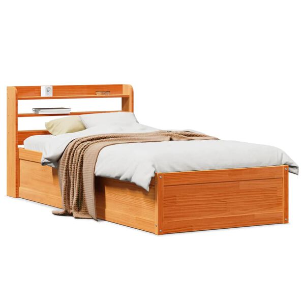 vidaXL Bed Frame with Headboard Wax Brown 100x200 cm Solid Wood Pine