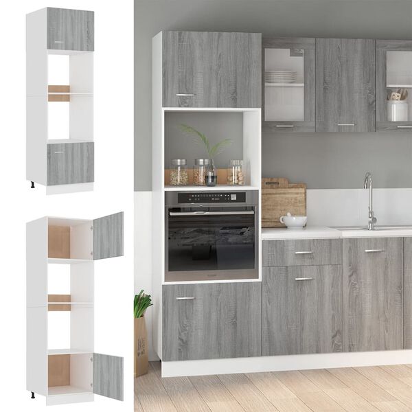 vidaXL Microwave Cabinet Lyon Grey Sonoma 60x57x207 cm Engineered Wood