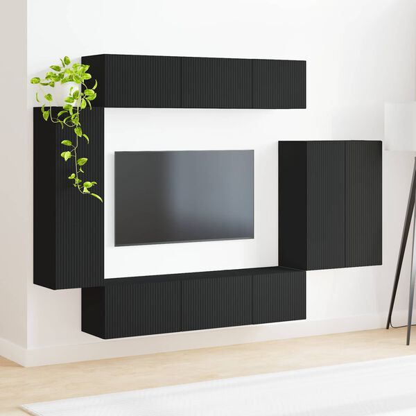 vidaXL TV Wall Cabinet Set Wall-mounted 6 pcs Black