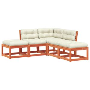 vidaXL 5 Piece Garden Sofa Set with Cushions Wax Brown Solid Wood Pine