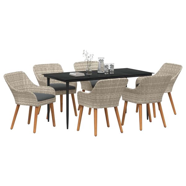 vidaXL Garden Dining Set with Cushion 7 pcs Light Grey Poly Rattan