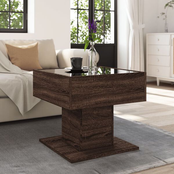 vidaXL Coffee Table with LED Brown Oak 50x50x45 cm Engineered Wood