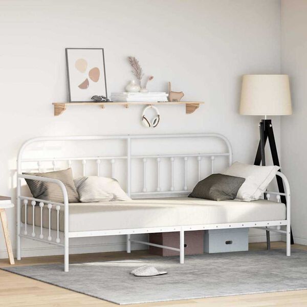 vidaXL Daybed Frame with Headboard White 100 x 190 cm Steel