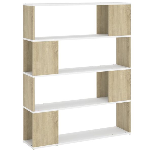 vidaXL Book Cabinet Room Divider White and Sonoma Oak 100x24x124 cm