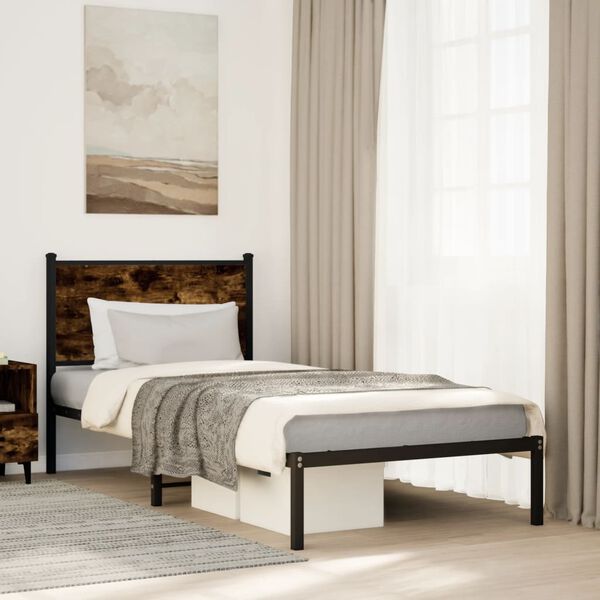 vidaXL Metal Bed Frame without Mattress Smoked Oak 90x200 cm