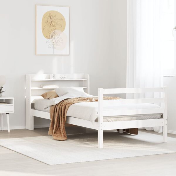vidaXL Bed Frame with Headboard without Mattress White 75x190 cm Small Single