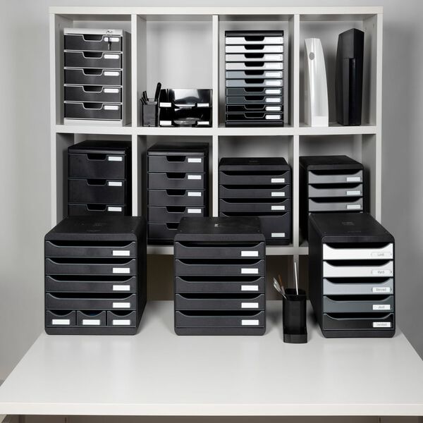 Exacompta Desktop Drawer Set Store-Box with 7 Drawers Glossy Black