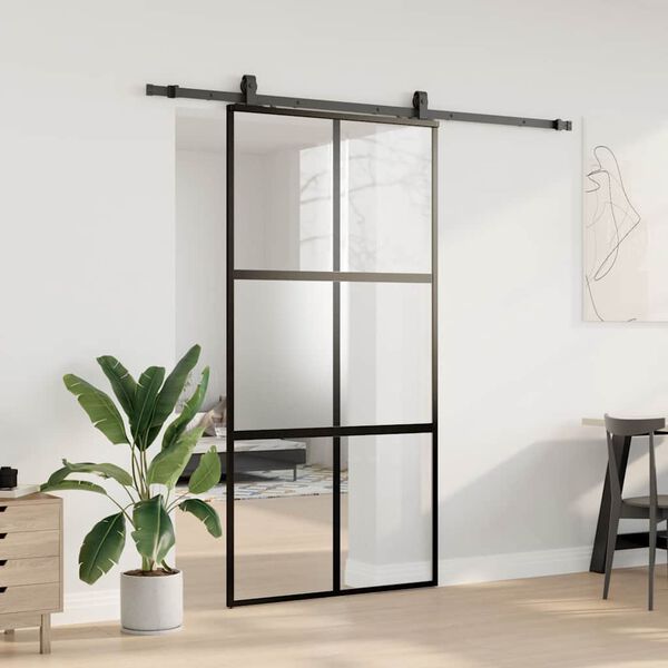 vidaXL Sliding Door with Hardware Set Black 102.5x205 cm Tempered Glass