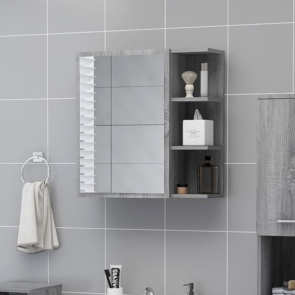 vidaXL Bathroom Mirror Cabinet Grey Sonoma 62.5x20.5x64 cm Engineered Wood