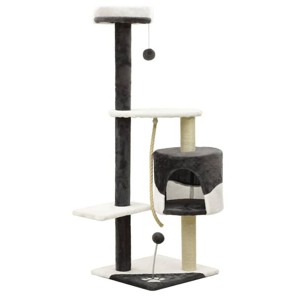 vidaXL Cat Tree with Sisal Scratching Posts Dark Grey and White 120 cm