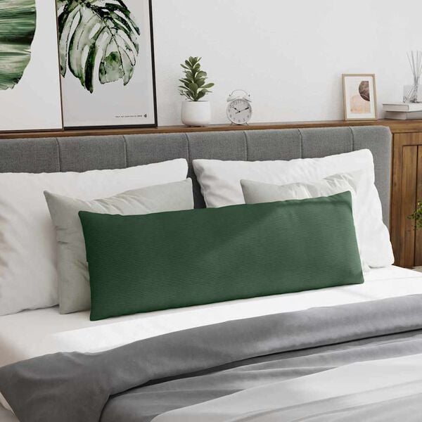 vidaXL Sofa Pillows 2 pcs Dark Green 120 x 40 cm Corduroy Fabric